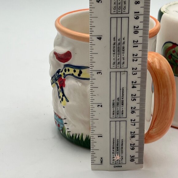 Set Of 2 Ceramic Easter Bunny Mugs Balloon EggOrange Rim & Handle Hand-Painted - Picture 10 of 10